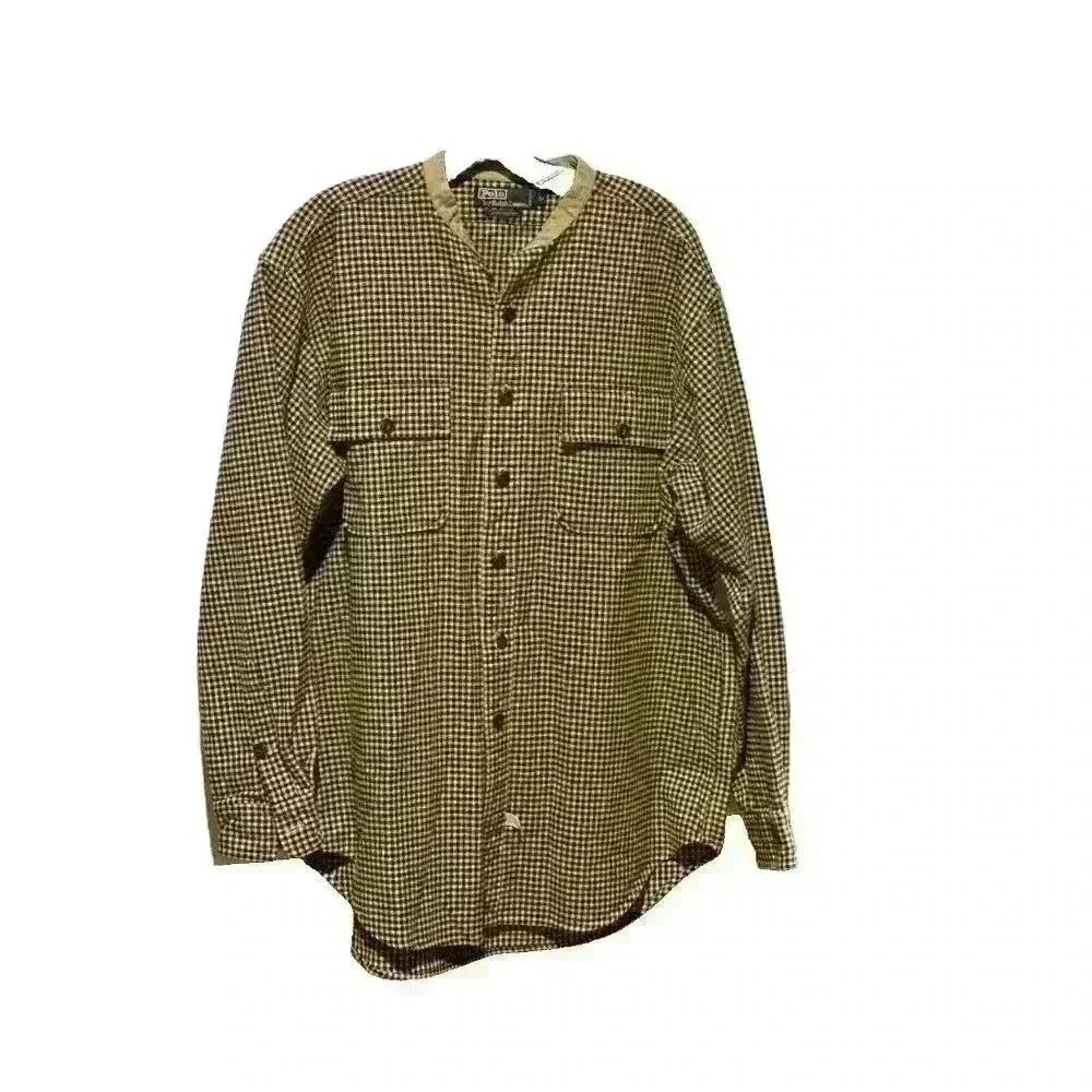 Vintage 1996 Polo Ralph Lauren Shirt Mens L Brown Houndstooth Cabincore